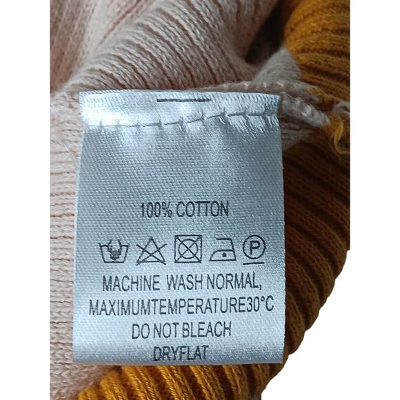New OXKnit Store Retro Polo Sweater Large Brown Mustard Striped Ribbed Knit Top - Picture 14 of 15